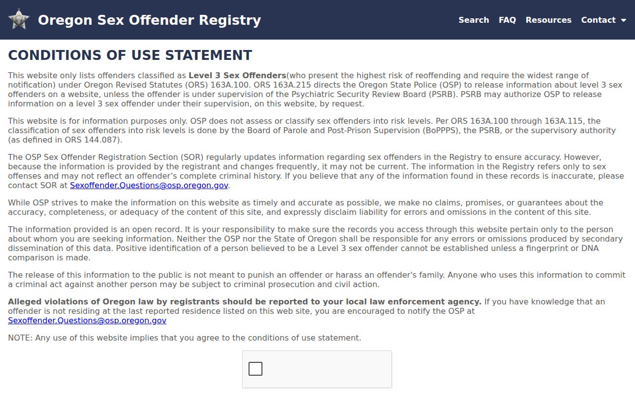Albany residents directory Oregon sex offender registry entry point