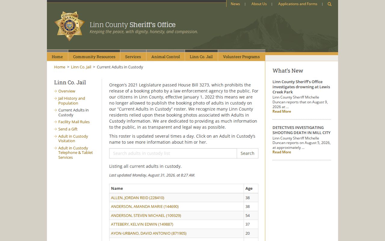 Albany residents directory Linn County adults in custody roster