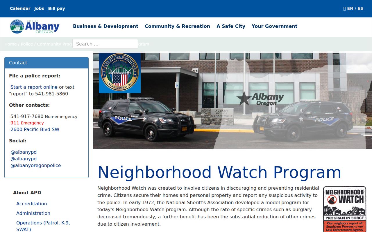 Albany neighbors and the Albany Police Neighborhood Watch program