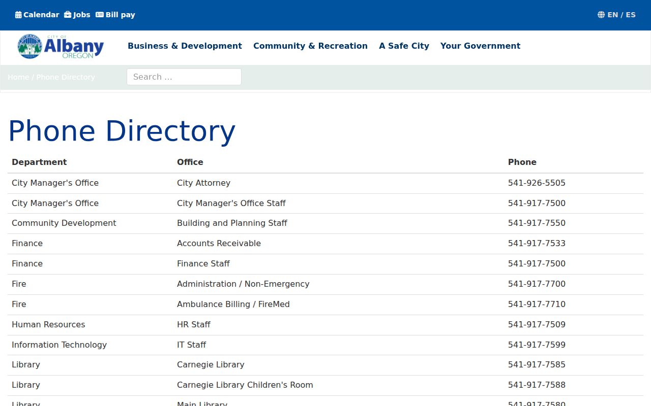 Albany neighbors and City of Albany department contact directory