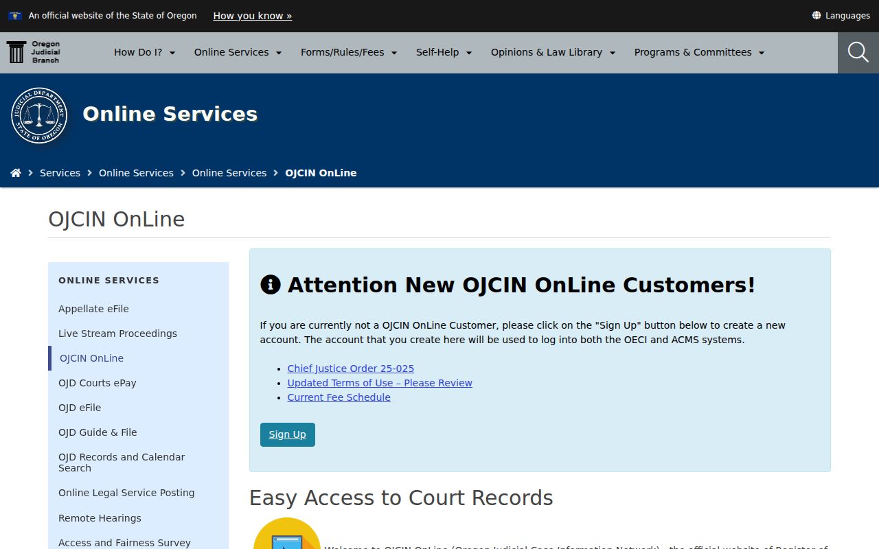 Albany resident lookup route to Oregon OJCIN OnLine records