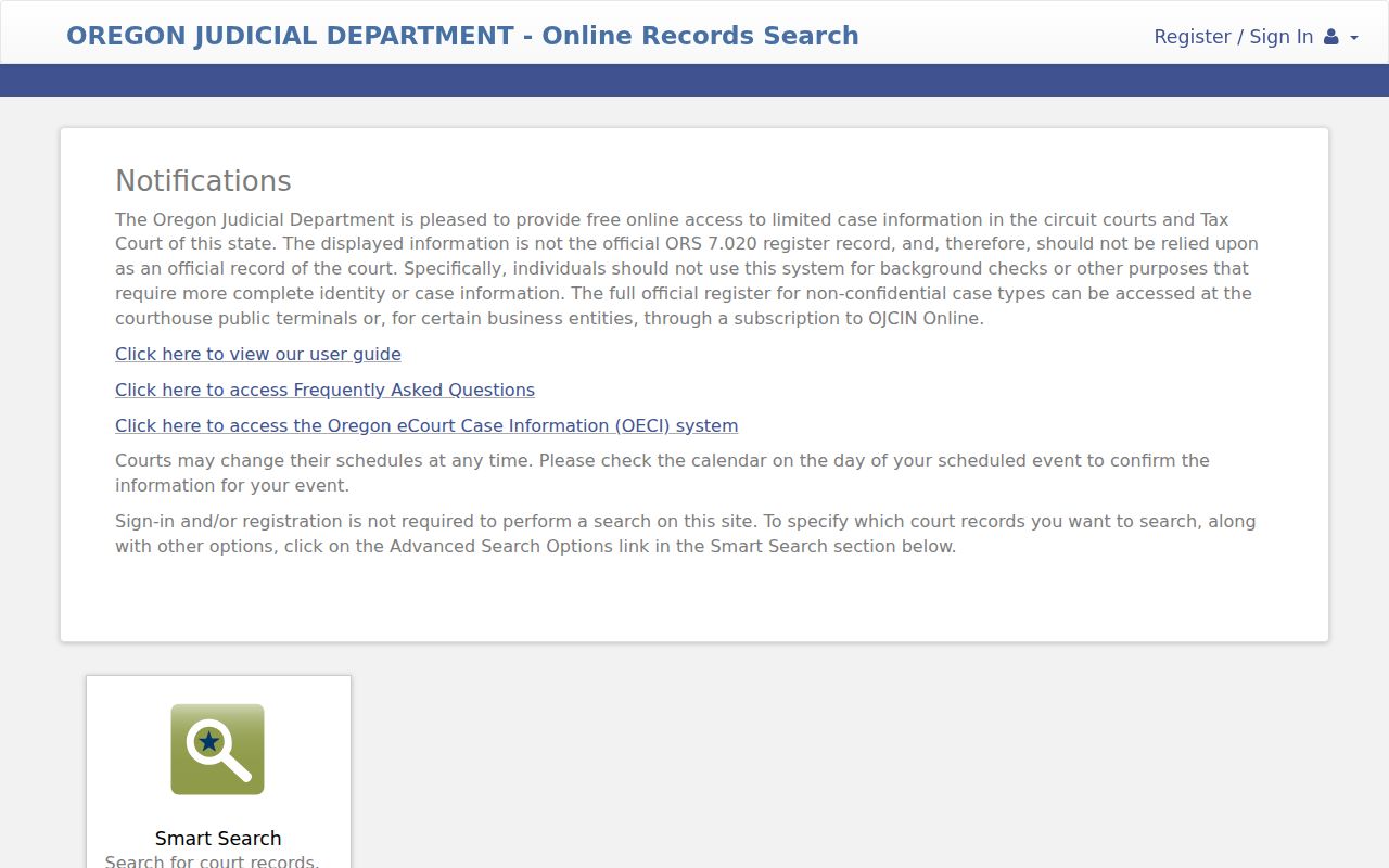 Albany resident lookup using the Oregon Judicial Department Online Records Search