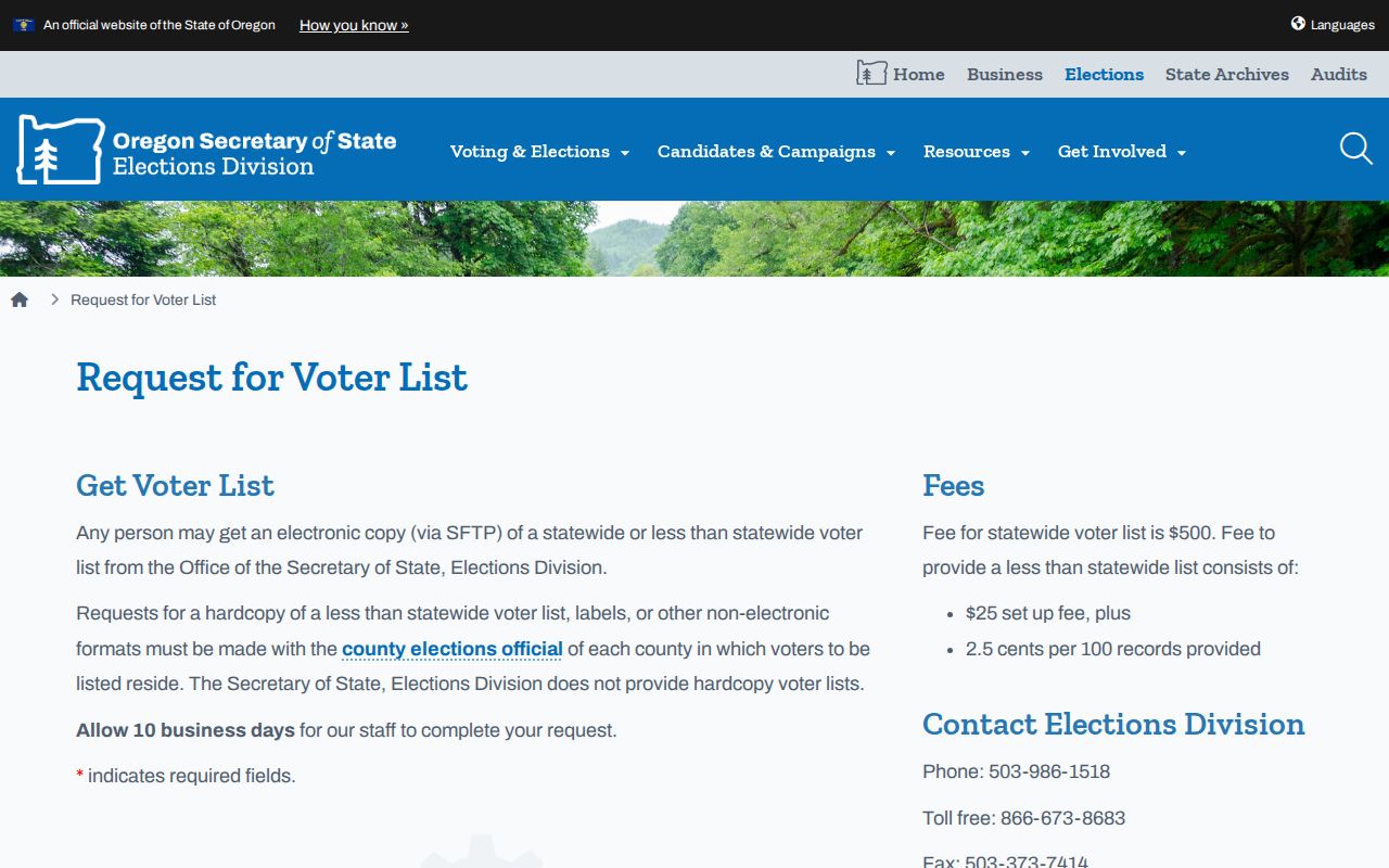 Albany resident lookup and Oregon voter-list request information