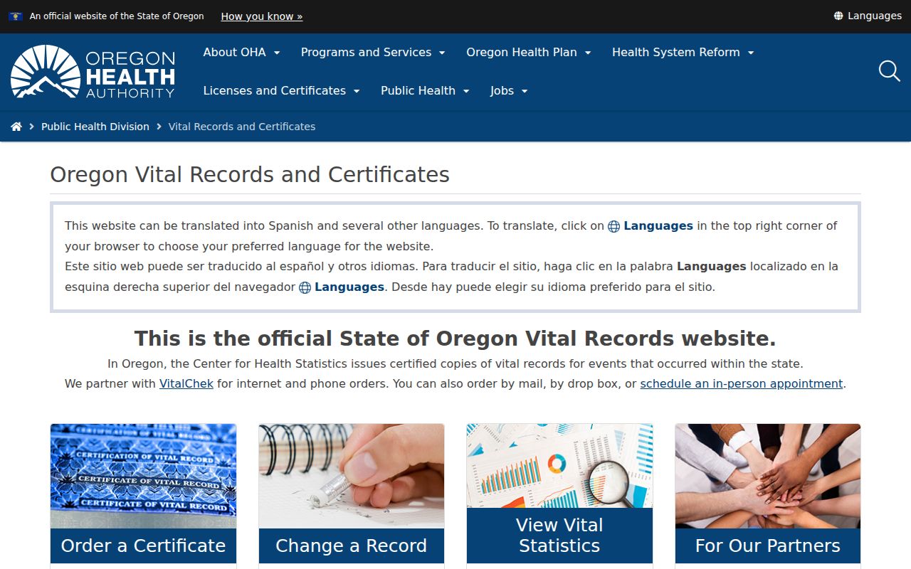 Albany resident lookup through Oregon Vital Records certificate channels