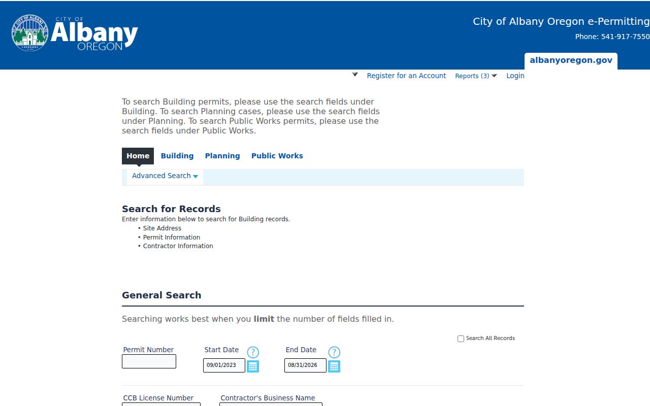 Albany street directory Accela address search