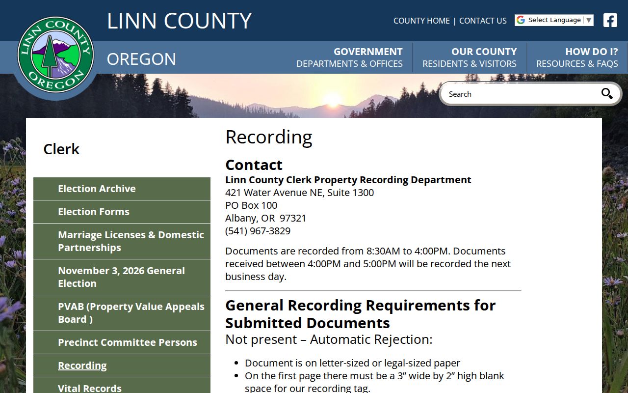 Albany street directory Linn County Clerk recording route