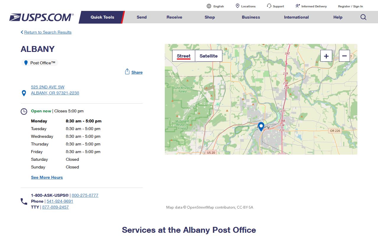 Albany ZIP code directory USPS post office detail